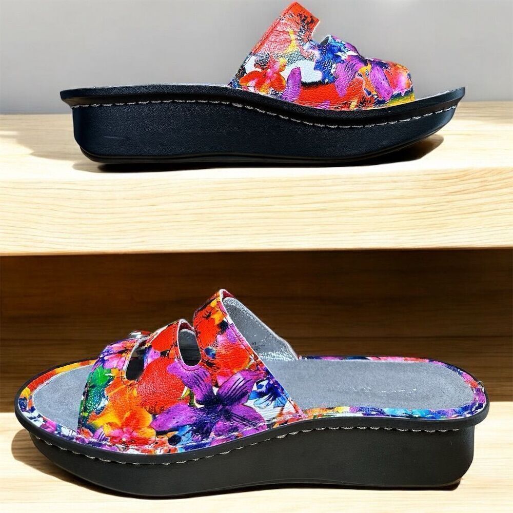 Alegria Fiona Iris Floral Leather Slide Sandals Women's Size 7 Multicolor - Picture 4 of 11